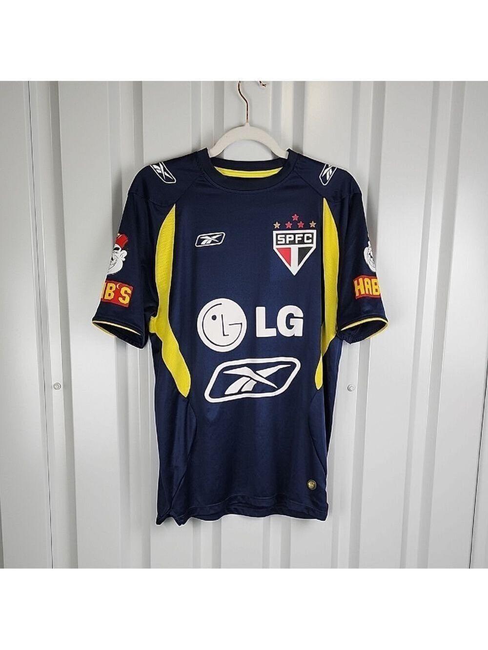 Reebok Navy Yellow Men's São Paulo FC Soccer Jersey with LG Logo Size Medium